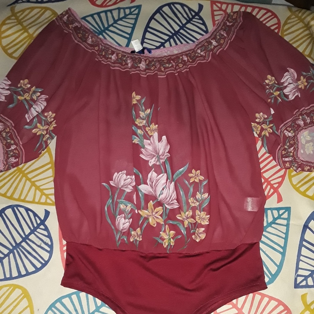 Sheer Floral Bodysuit Sz Large
